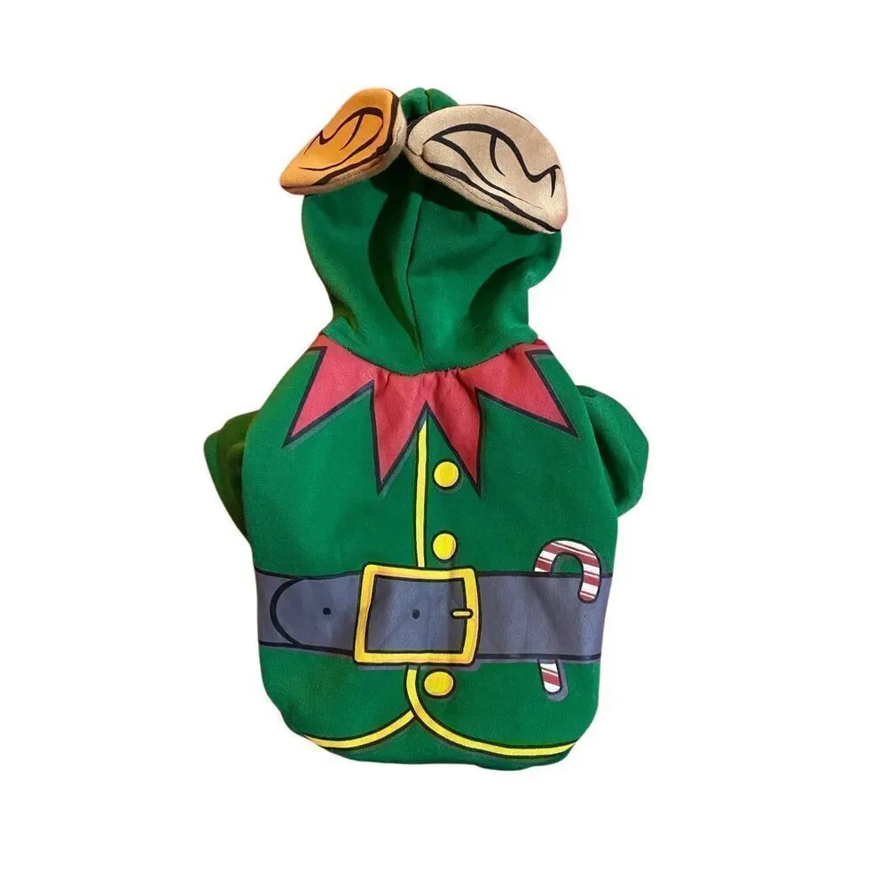 Green pet sweater, Christmas elf who did dog costume so small
